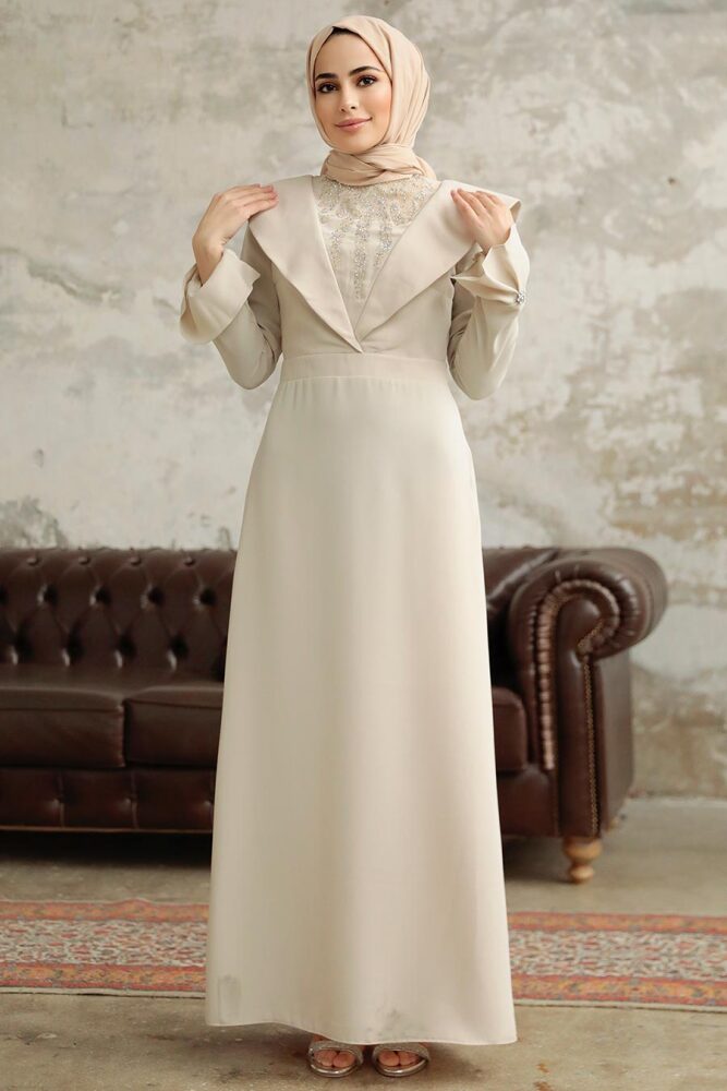 Luxury Beige Islamic Bridesmaid Dress 38091BEJ - 1