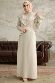 Neva Style - Luxury Beige Islamic Bridesmaid Dress 38091BEJ - Thumbnail