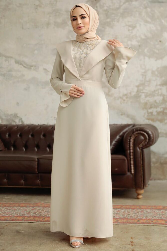 Luxury Beige Islamic Bridesmaid Dress 38091BEJ - 3