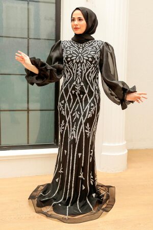 Neva Style - Luxury Black Hijab Prom Dress 8321S - 4