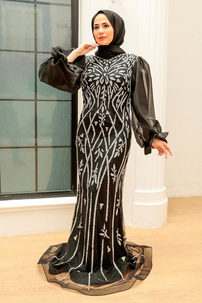 Neva Style - Luxury Black Hijab Prom Dress 8321S - 6