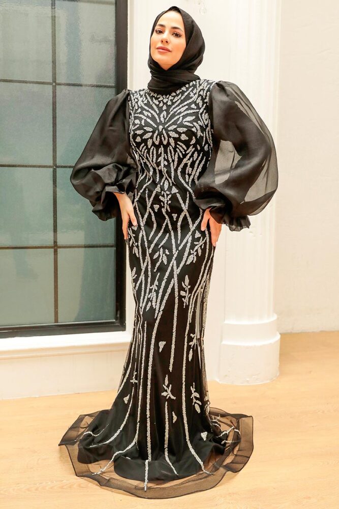 Neva Style - Luxury Black Hijab Prom Dress 8321S - 2