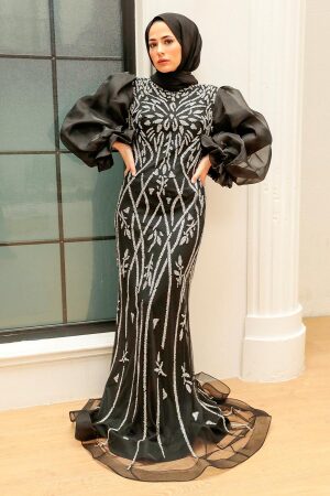 Neva Style - Luxury Black Hijab Prom Dress 8321S - 1