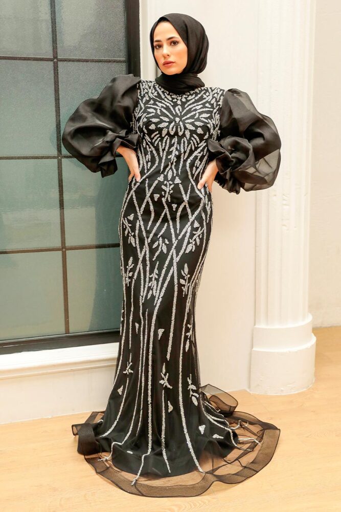Neva Style - Luxury Black Hijab Prom Dress 8321S - 1