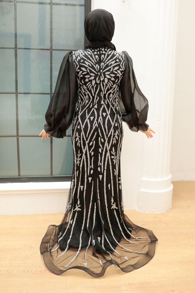 Neva Style - Luxury Black Hijab Prom Dress 8321S - 9