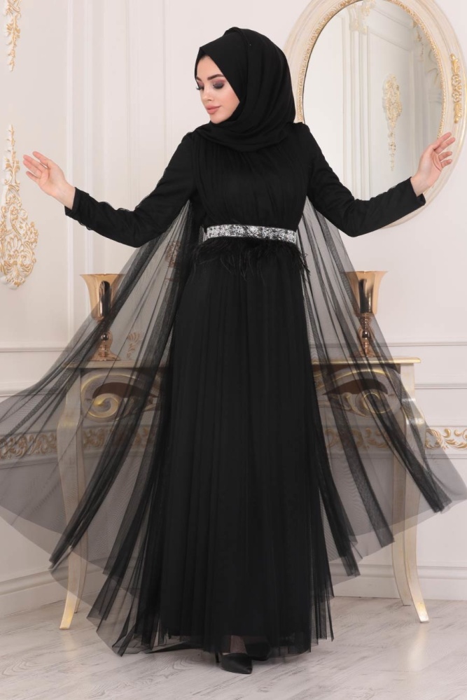Neva Style - Luxury Black Hijab Wedding Gown 3906S - 1