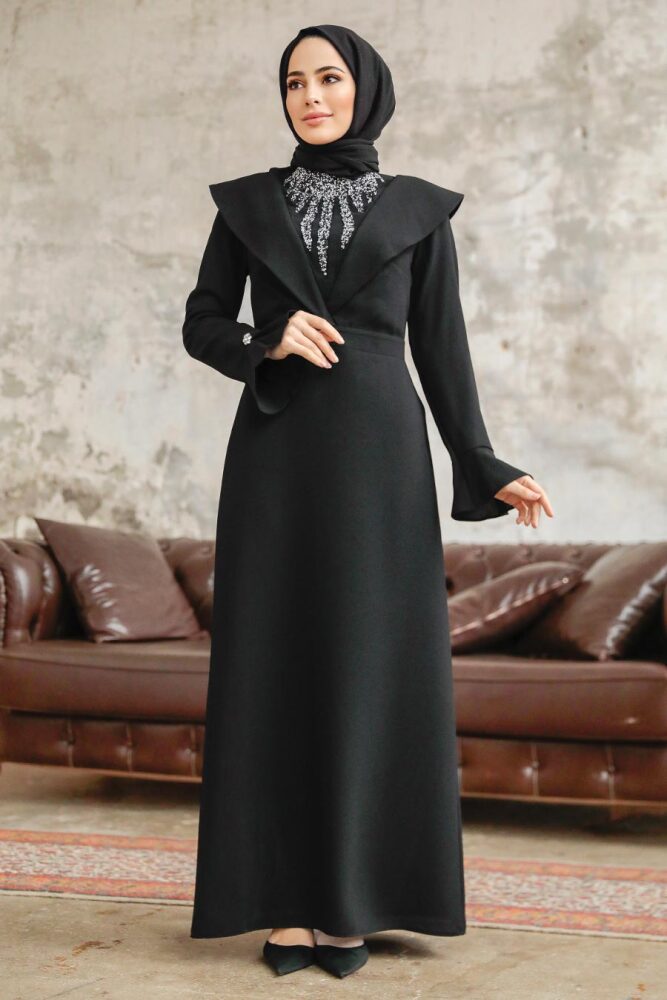 Luxury Black Islamic Bridesmaid Dress 38091S - 1