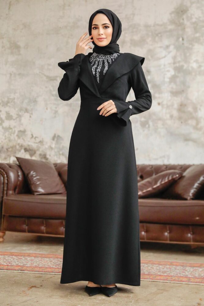 Luxury Black Islamic Bridesmaid Dress 38091S - 2