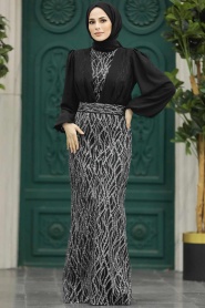 Neva Style - Luxury Black Islamic Clothing Evening Gown 22213S - Thumbnail