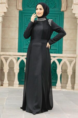 Neva Style - Luxury Black Modest Islamic Clothing Evening Dress 3862S - Thumbnail