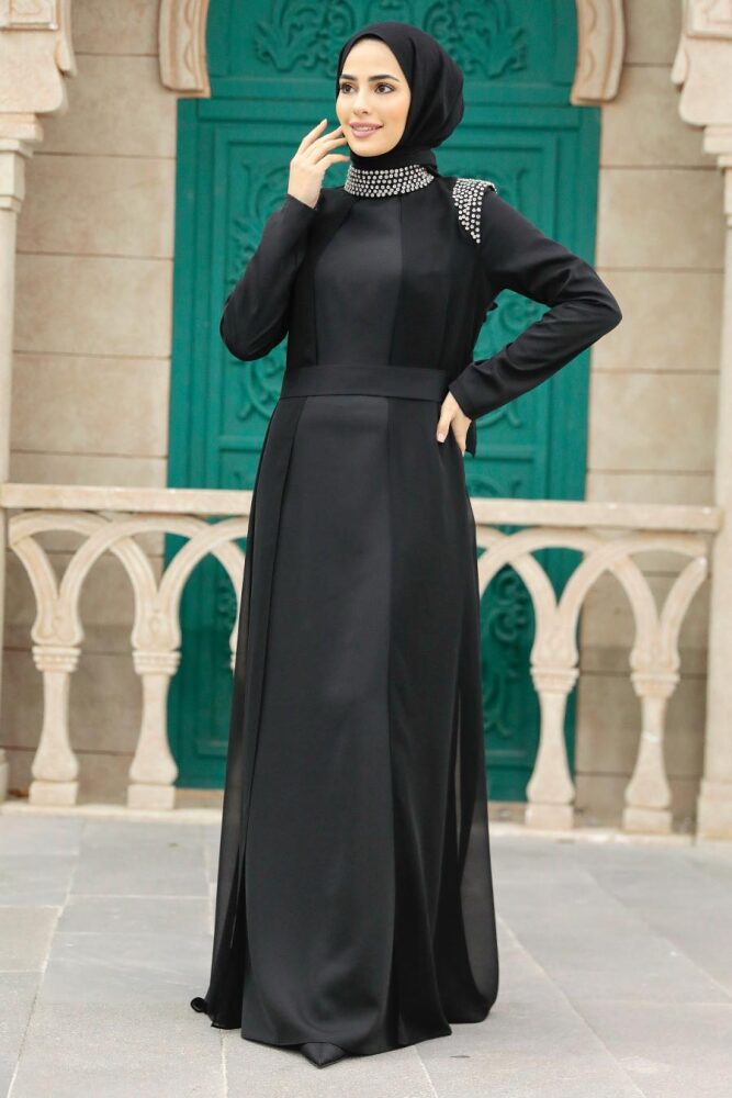 Neva Style - Luxury Black Modest Islamic Clothing Evening Dress 3862S - 2