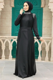 Neva Style - Luxury Black Modest Islamic Clothing Evening Dress 3862S - Thumbnail