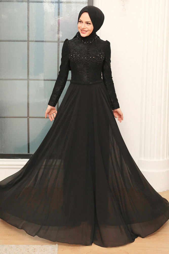 Neva Style - Luxury Black Muslim Bridal Dress 762S - 2