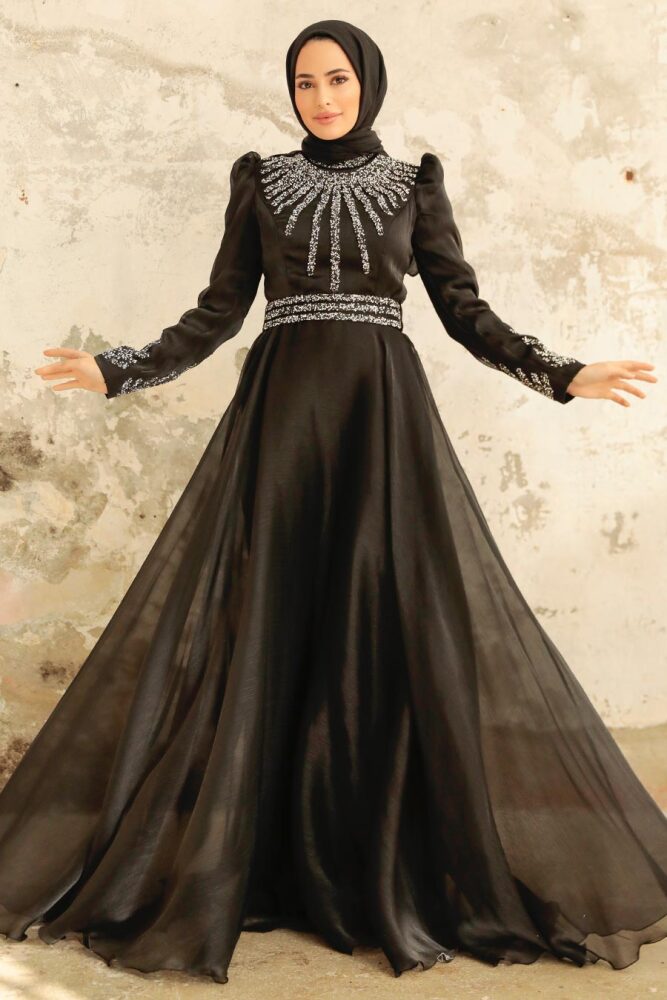 Neva Style - Luxury Black Muslim Evening Gown 3774S - 1