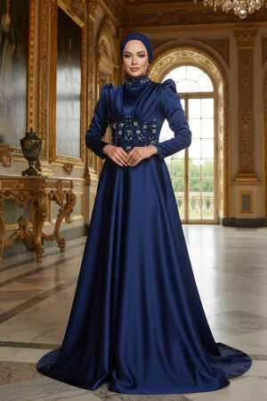 Neva Style - Luxury Black Muslim Long Sleeve Dress 22640S - TESETTÜRLÜ ABİYE ELBİSELER