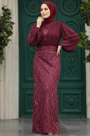 Luxury Claret Red Islamic Clothing Evening Gown 22213BR - 2