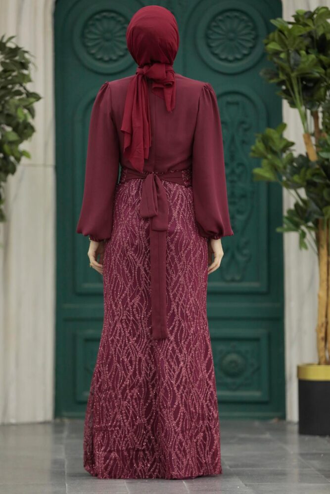 Luxury Claret Red Islamic Clothing Evening Gown 22213BR - 3