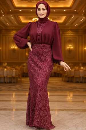 Luxury Claret Red Islamic Clothing Evening Gown 22213BR - 1