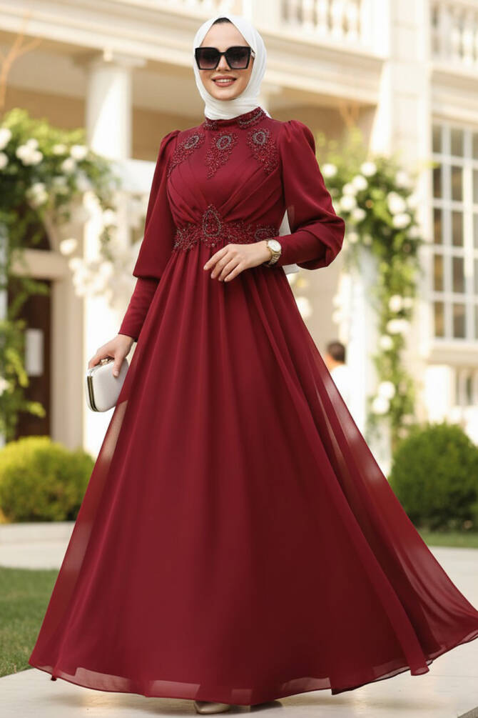 Neva Style - Luxury Claret Red Modest Prom Dress 22101BR - 1