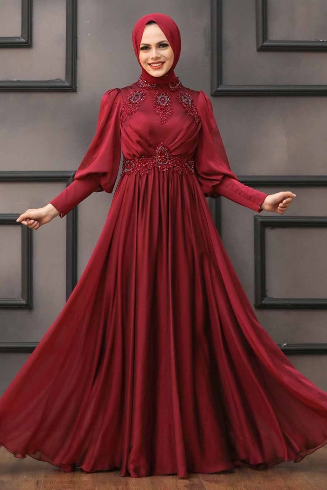 Neva Style - Luxury Claret Red Modest Prom Dress 22101BR - 1