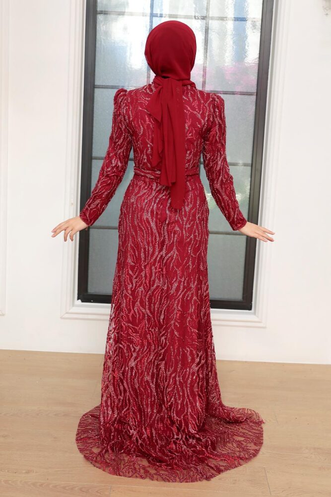 Neva Style - Luxury Claret Red Muslim Fashion Wedding Dress 22633BR - 4