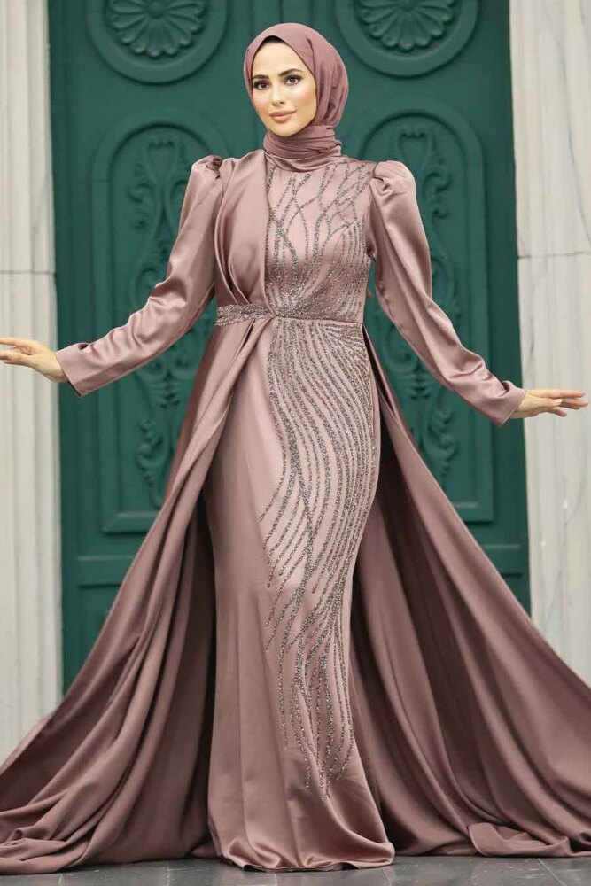 Luxury Copper Hijab Wedding Dress 23221BKR - 1