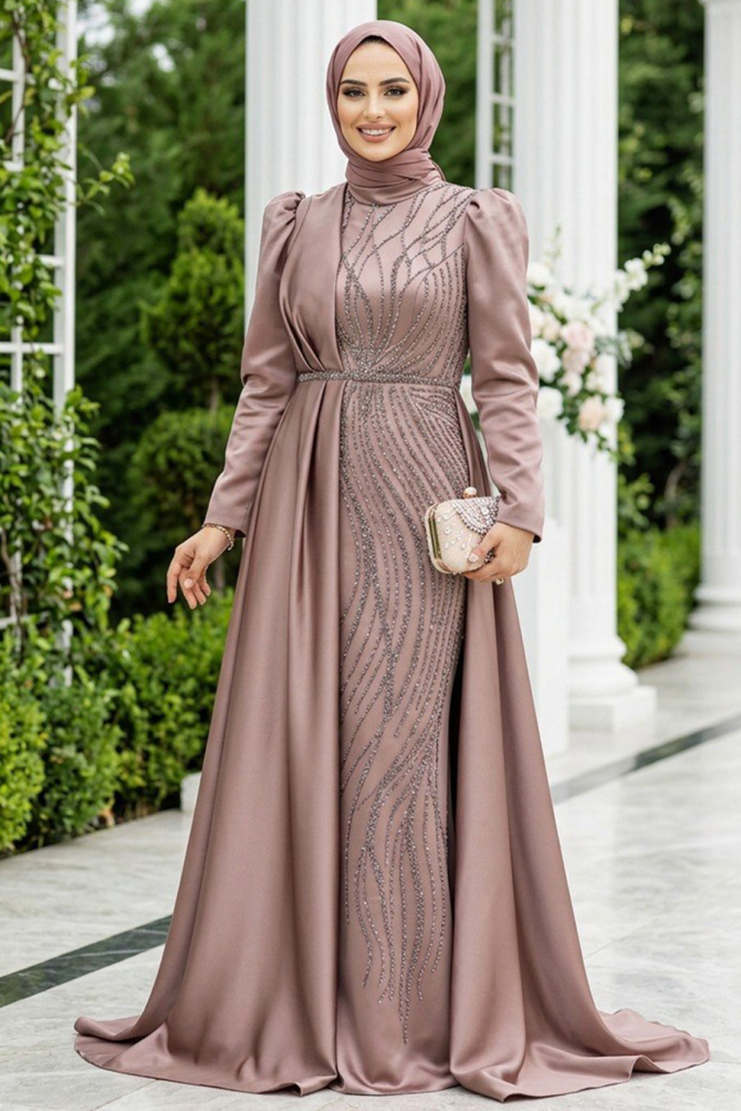 Luxury Copper Hijab Wedding Dress 23221BKR - 1