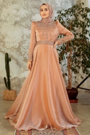 Neva Style - Luxury Copper Muslim Evening Gown 3774BKR - Thumbnail