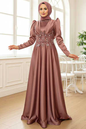 Neva Style - Luxury Copper Muslim Long Sleeve Dress 22640BKR - 1