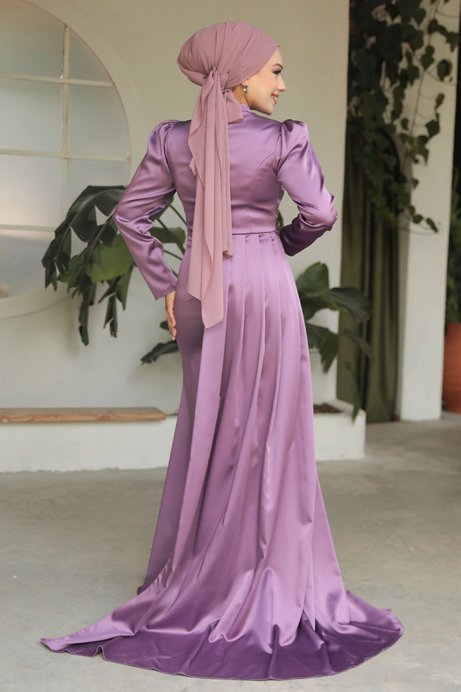 Neva Style - Luxury Dark Lila Hijab Evening Dress 22830KLILA - 4