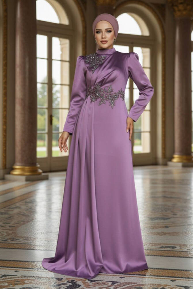 Neva Style - Luxury Dark Lila Hijab Evening Dress 22830KLILA - 1