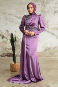 Neva Style - Luxury Dark Lila Hijab Evening Dress 22830KLILA - Thumbnail