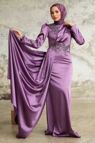 Neva Style - Luxury Dark Lila Hijab Evening Dress 22830KLILA - Thumbnail