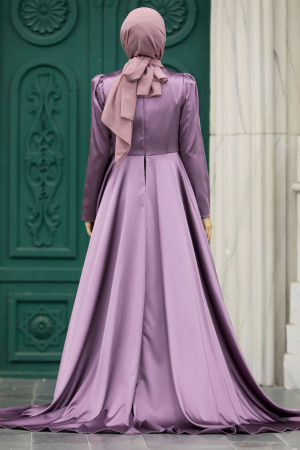 Neva Style - Luxury Dark Lila Hijab Wedding Dress 23221KLILA - 3