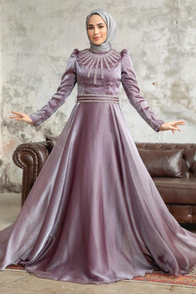 Neva Style - Luxury Dark Lila Muslim Evening Gown 3774KLILA - 1