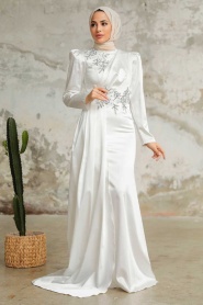 Neva Style - Luxury Ecru Hijab Evening Dress 22830E - Thumbnail