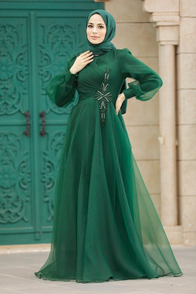 Luxury Emerald Green Hijab Dress 22551ZY - 2