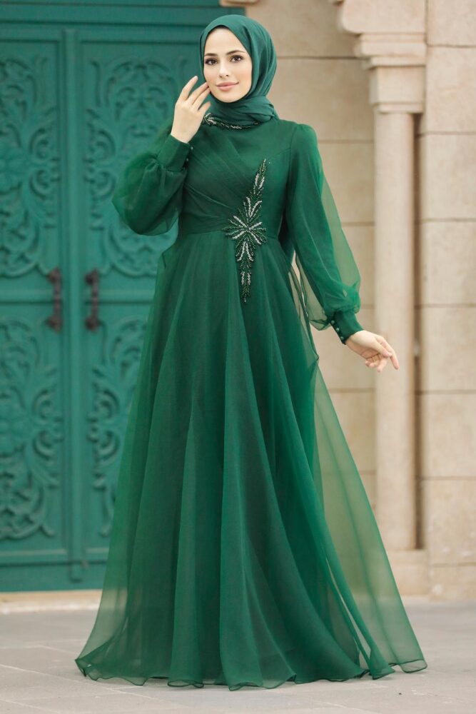 Luxury Emerald Green Hijab Dress 22551ZY - 1