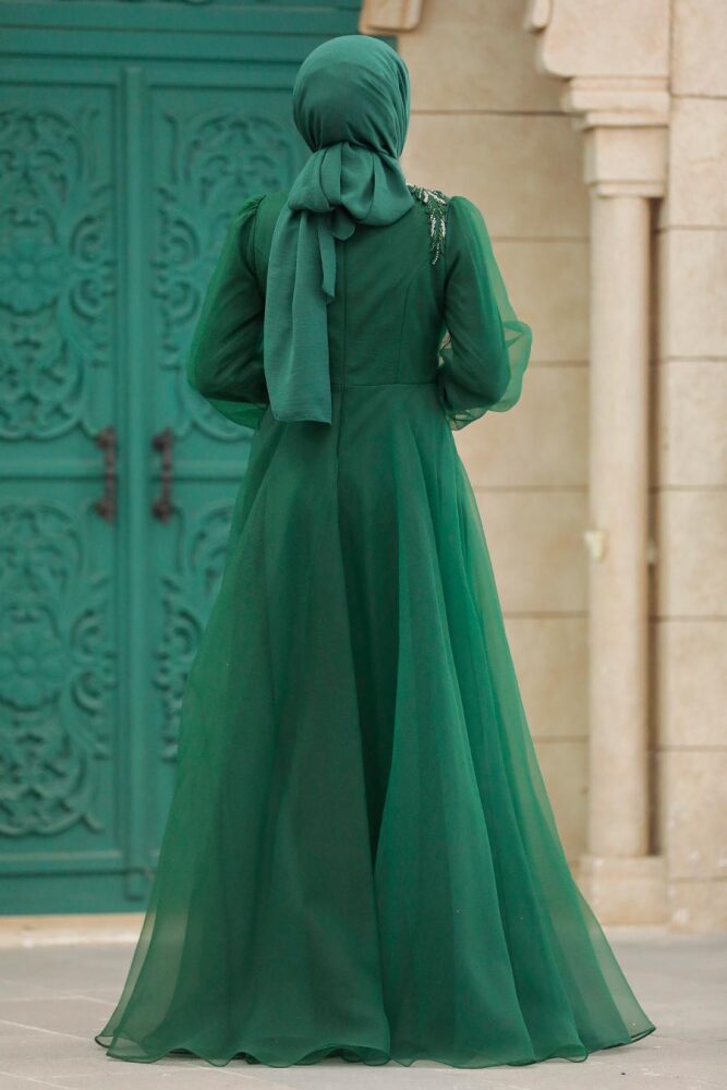 Luxury Emerald Green Hijab Dress 22551ZY - 4