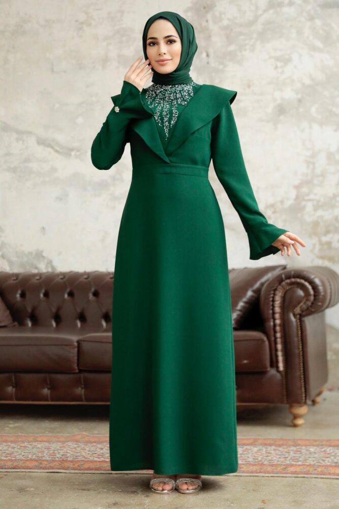 Luxury Emerald Green Islamic Bridesmaid Dress 38091ZY - 1