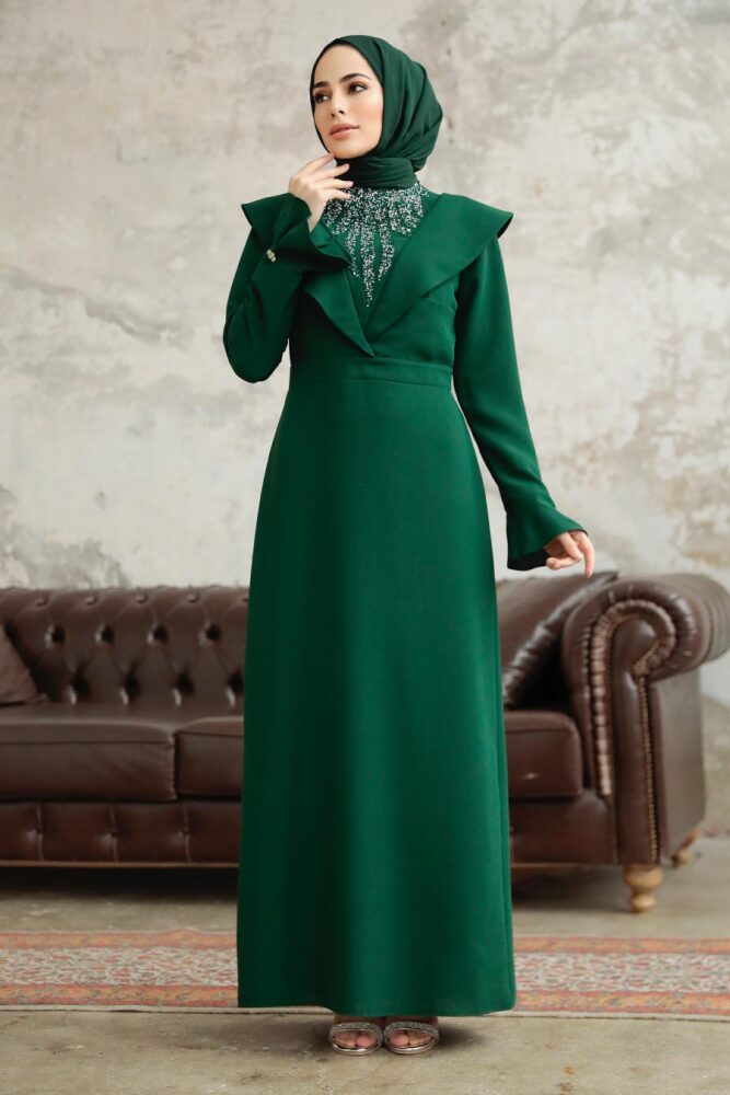 Luxury Emerald Green Islamic Bridesmaid Dress 38091ZY - 3