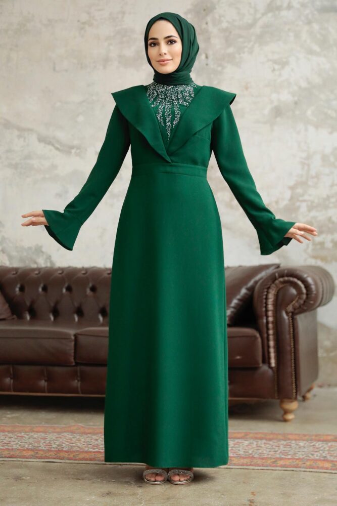 Luxury Emerald Green Islamic Bridesmaid Dress 38091ZY - 2