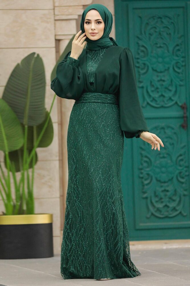 Luxury Emerald Green Islamic Clothing Evening Gown 22213ZY - 3
