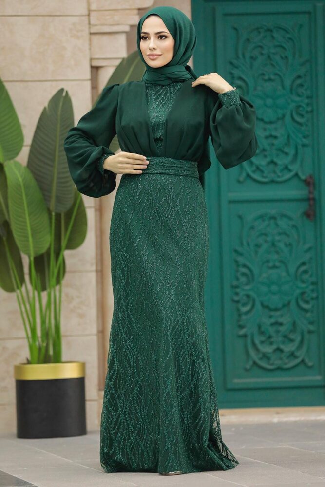 Luxury Emerald Green Islamic Clothing Evening Gown 22213ZY - 1
