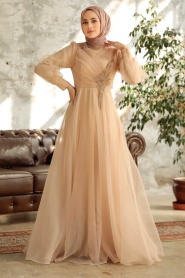 Neva Style - Luxury Gold Hijab Dress 22551GOLD - Thumbnail