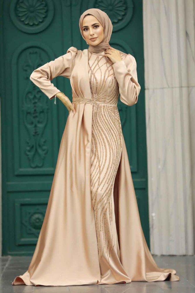 Luxury Gold Hijab Wedding Dress 23221GOLD - 3