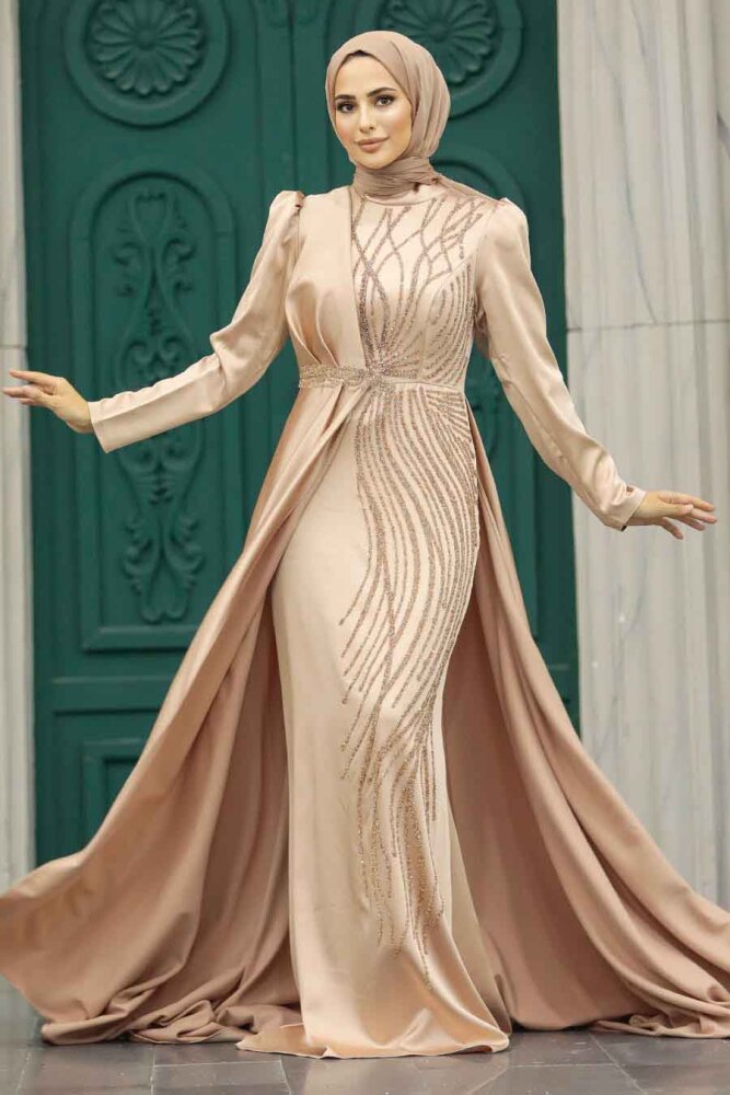 Luxury Gold Hijab Wedding Dress 23221GOLD - 1