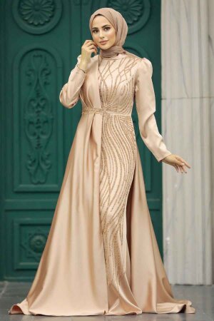 Luxury Gold Hijab Wedding Dress 23221GOLD - 2