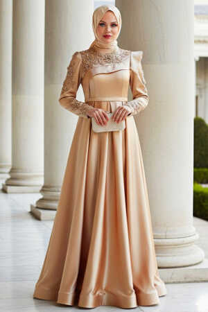 Neva Style - Luxury Gold Islamic Dresss 22351GOLD - TESETTÜRLÜ ABİYE ELBİSELER