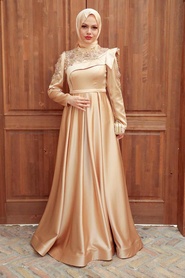 Neva Style - Luxury Gold Islamic Dresss 22351GOLD - Thumbnail